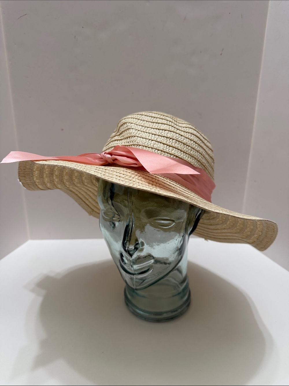 Straw Sun Hat with Pink Ribbon